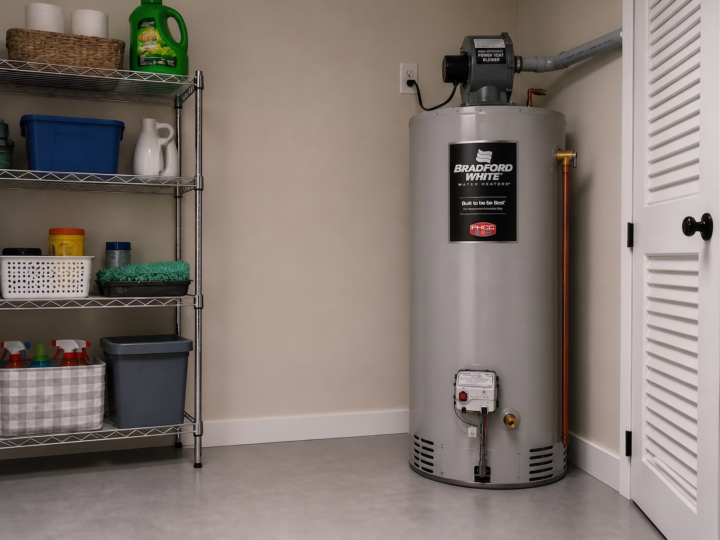 Bradford White power vent water heater with fan-assisted venting
